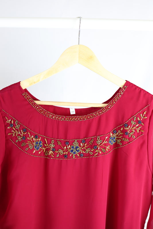 kurti-pink-Georgette-jewel-neck