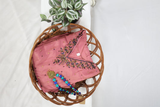 Onion Pink Mul Chanderi Kurti with Neckline Work