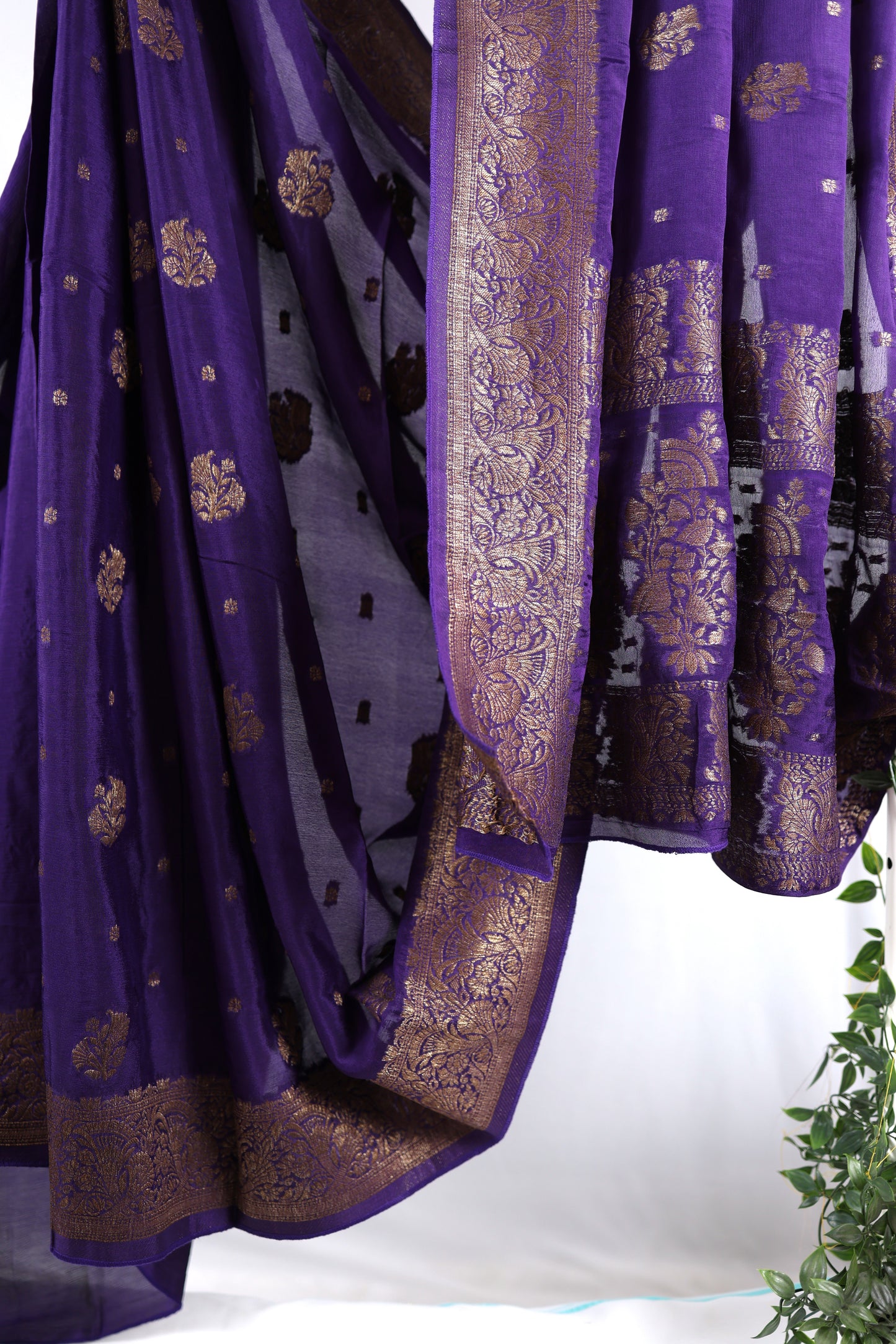 chiffon silk saree with antique zari-Purple