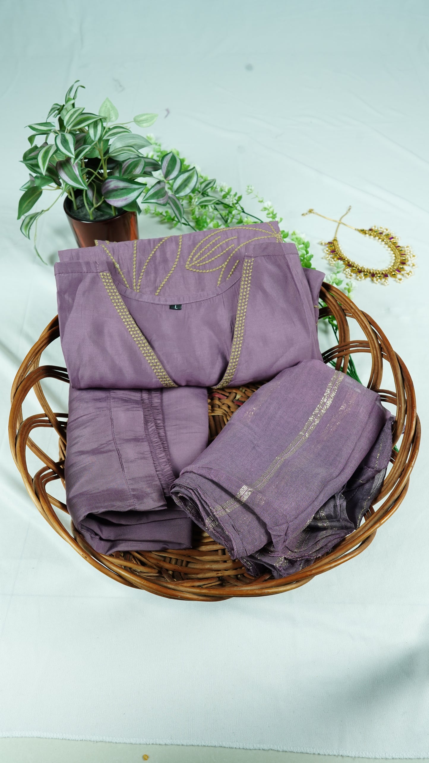 Mauve Muslin Kurti Set