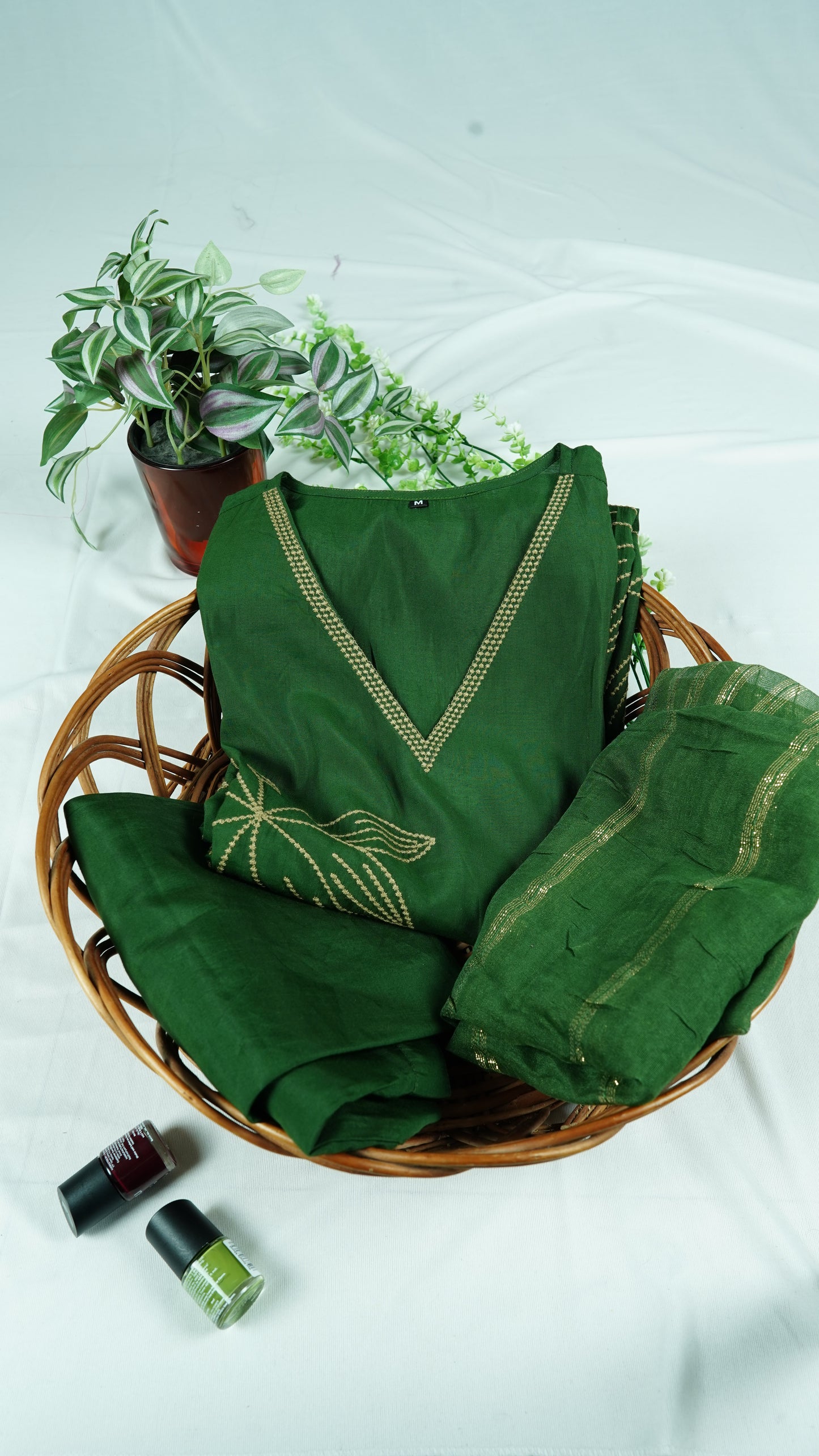Bottle Green muslin Kurti set