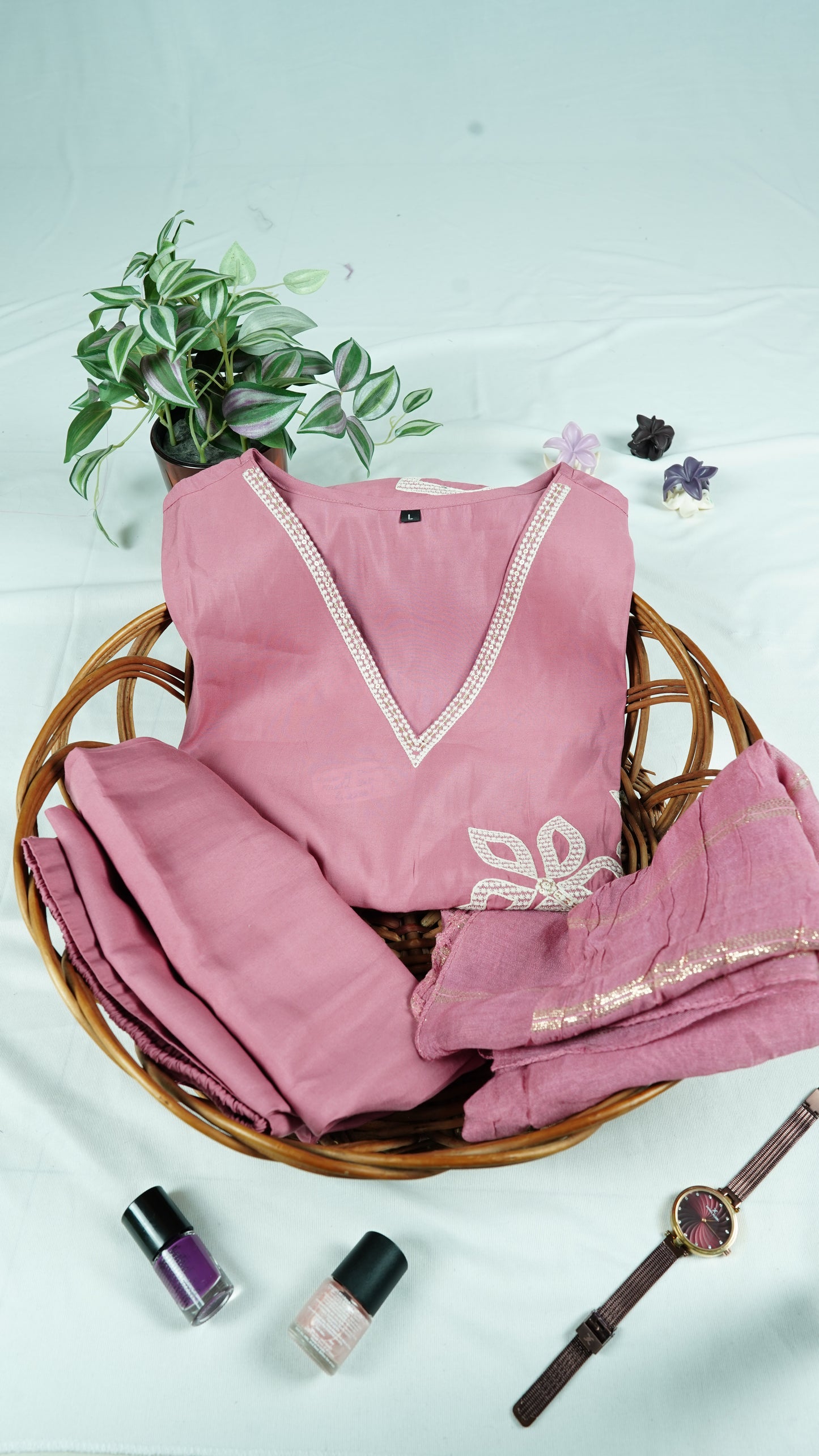 Onion pink Muslin Kurti set
