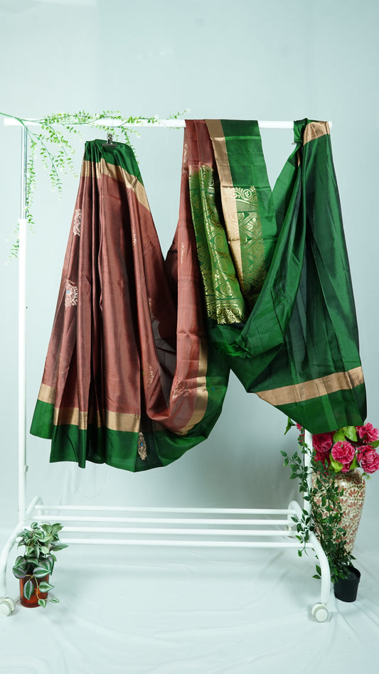 Copper Venkatagiri Pattu Saree With Green Border