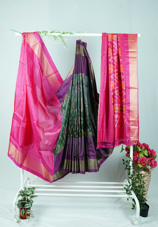 Venkatagiri Sico pattu (Light weight) - Green & Pink