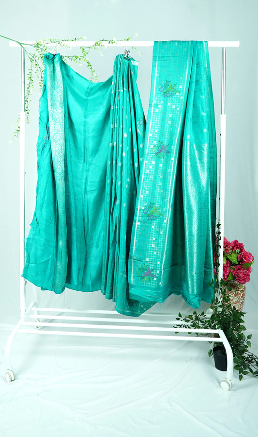 Green Muga Silk Designer Saree