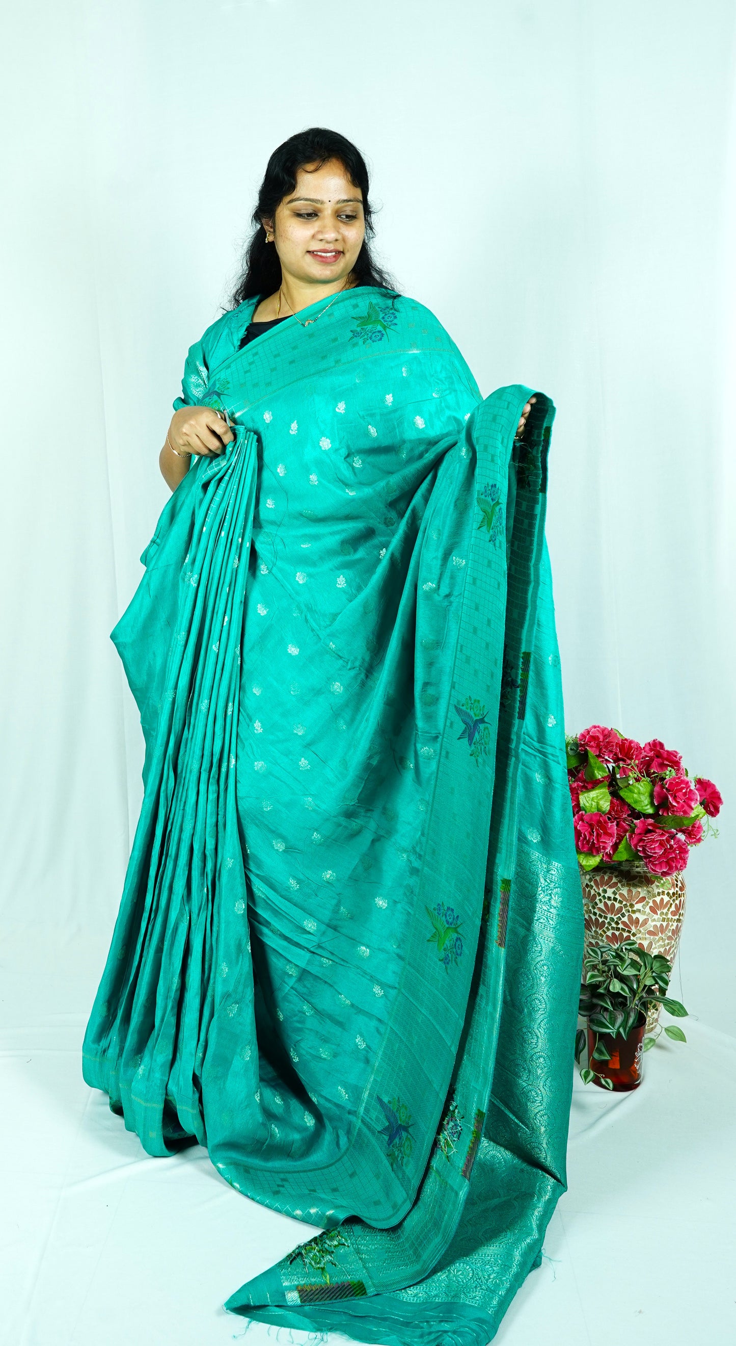 Green Muga Silk Designer Saree