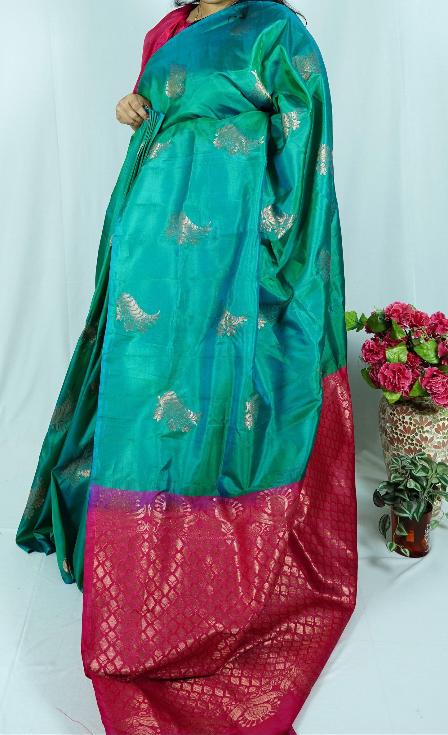 Peacock Green Soft Silk Saree