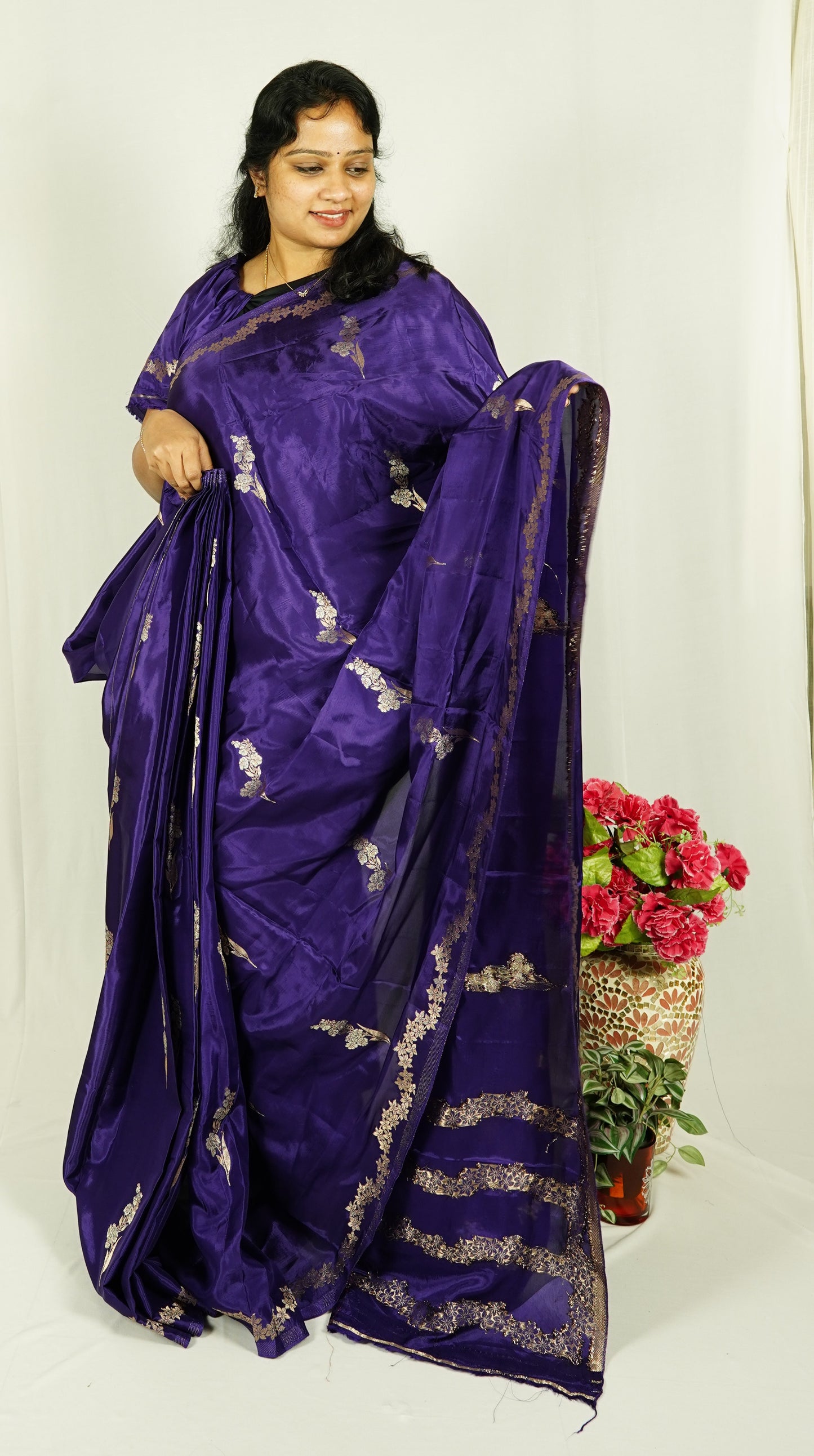 Purple Viscose Crepe silk saree