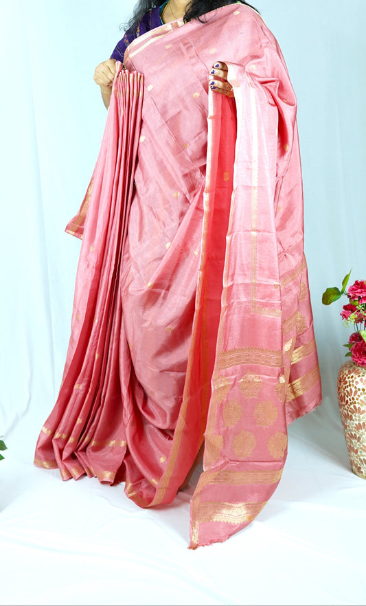 Onion pink Viscose silk saree with purple blouse