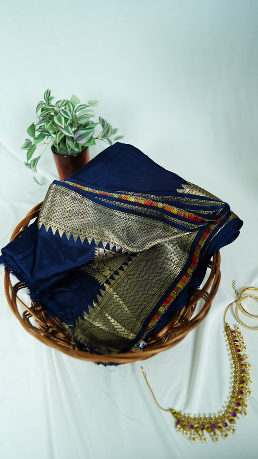 Viscose silk saree with Meenakari blouse-navy blue