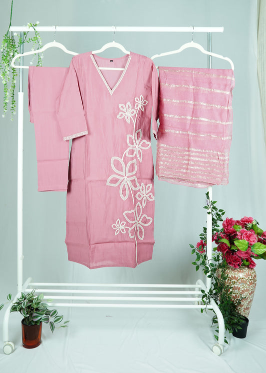 Onion pink Muslin Kurti set