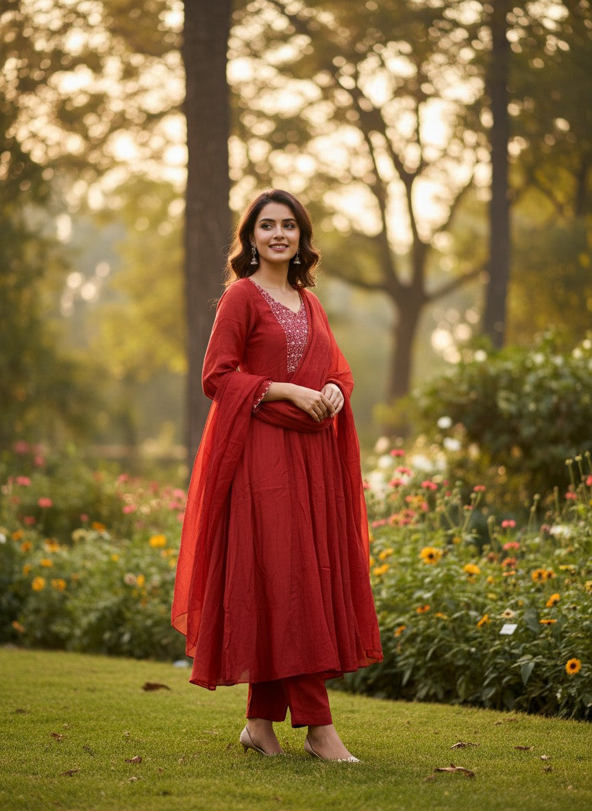 Orange Mul Chanderi Kurti Set
