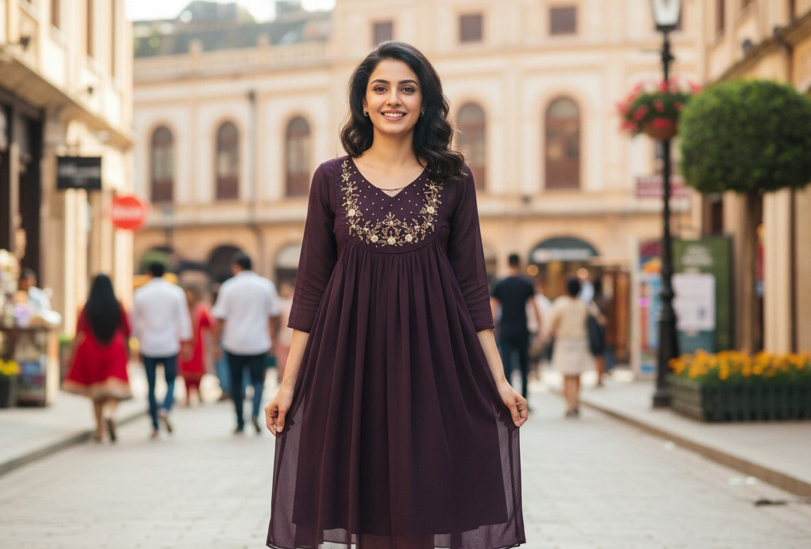 Dark Wine Georgette Kurti