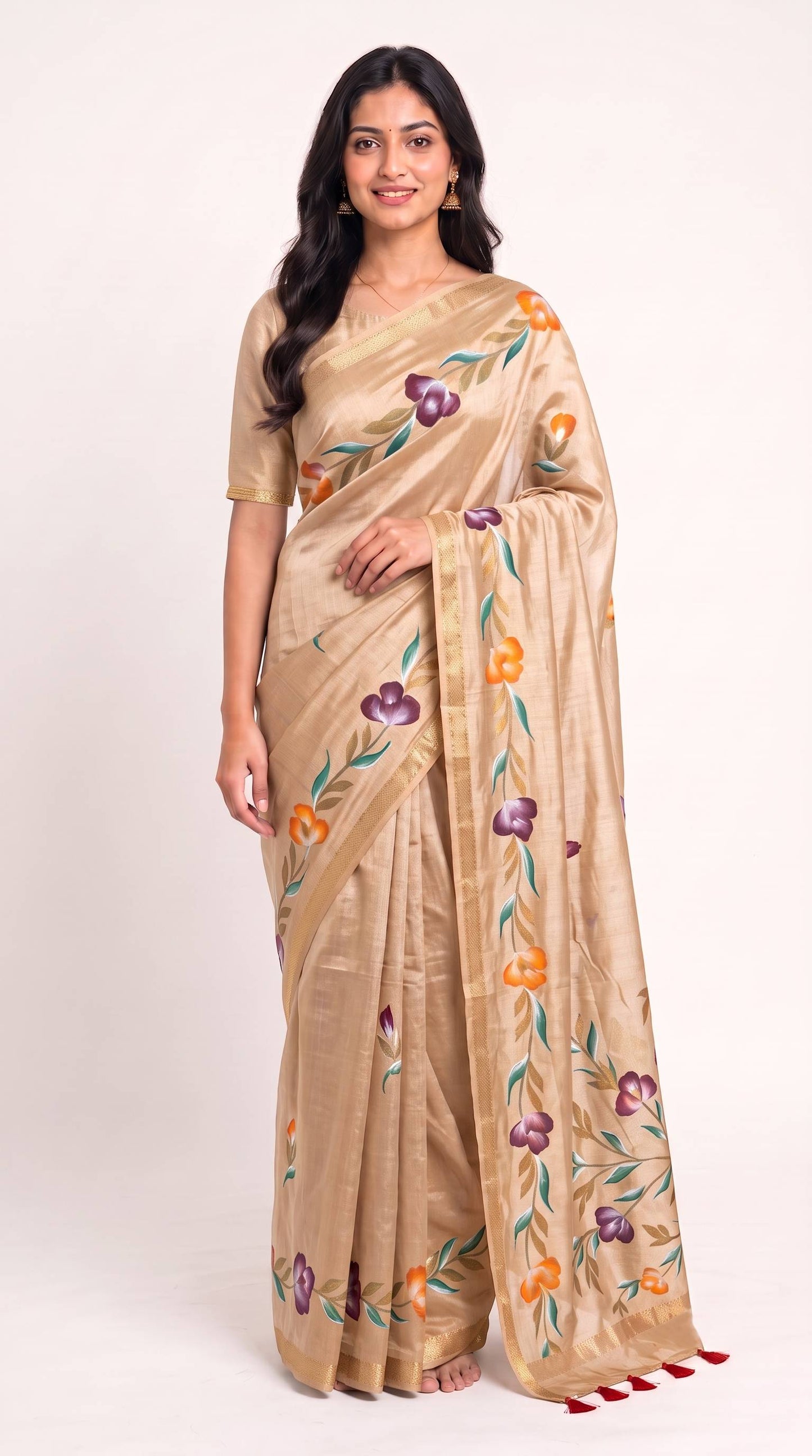 Chanderi Cotton Brush Paint Saree
