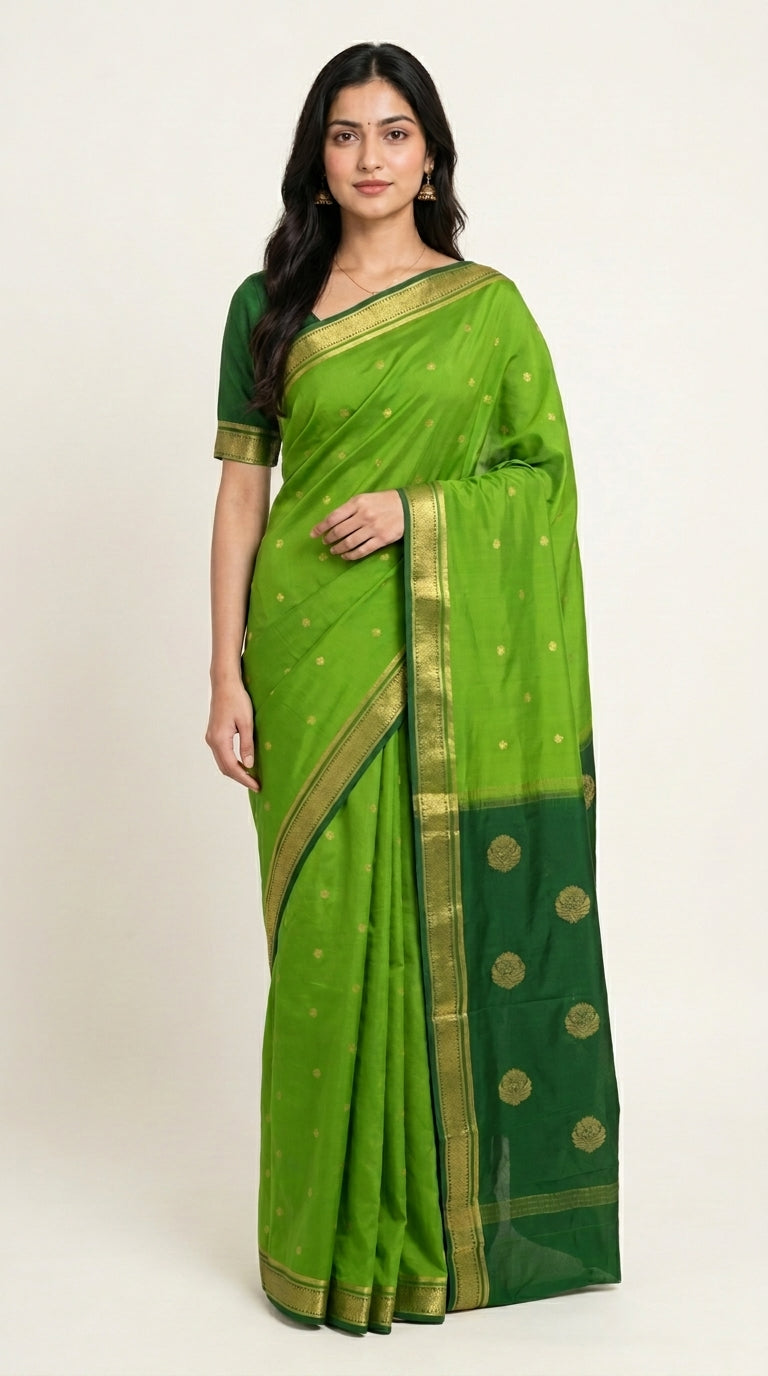 Premium Mysore Crepe With Contrast Khadi Border
