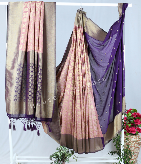 Onion Pink & Purple Banarasi Georgette Saree
