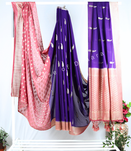 Purple & Pastle Pink Chiffon Saree