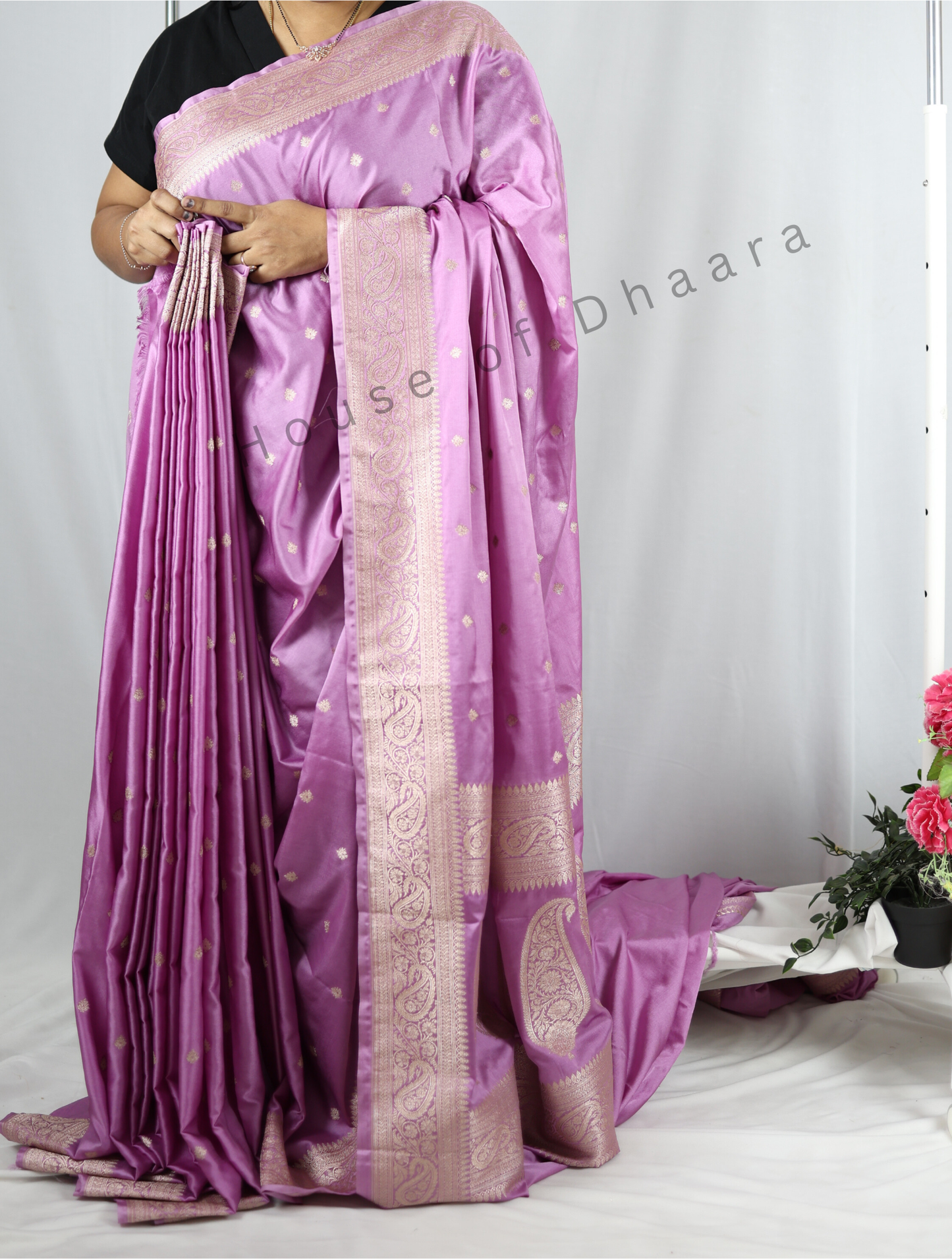 Lavender Pink Pure Banaras Mashru Katan Saree