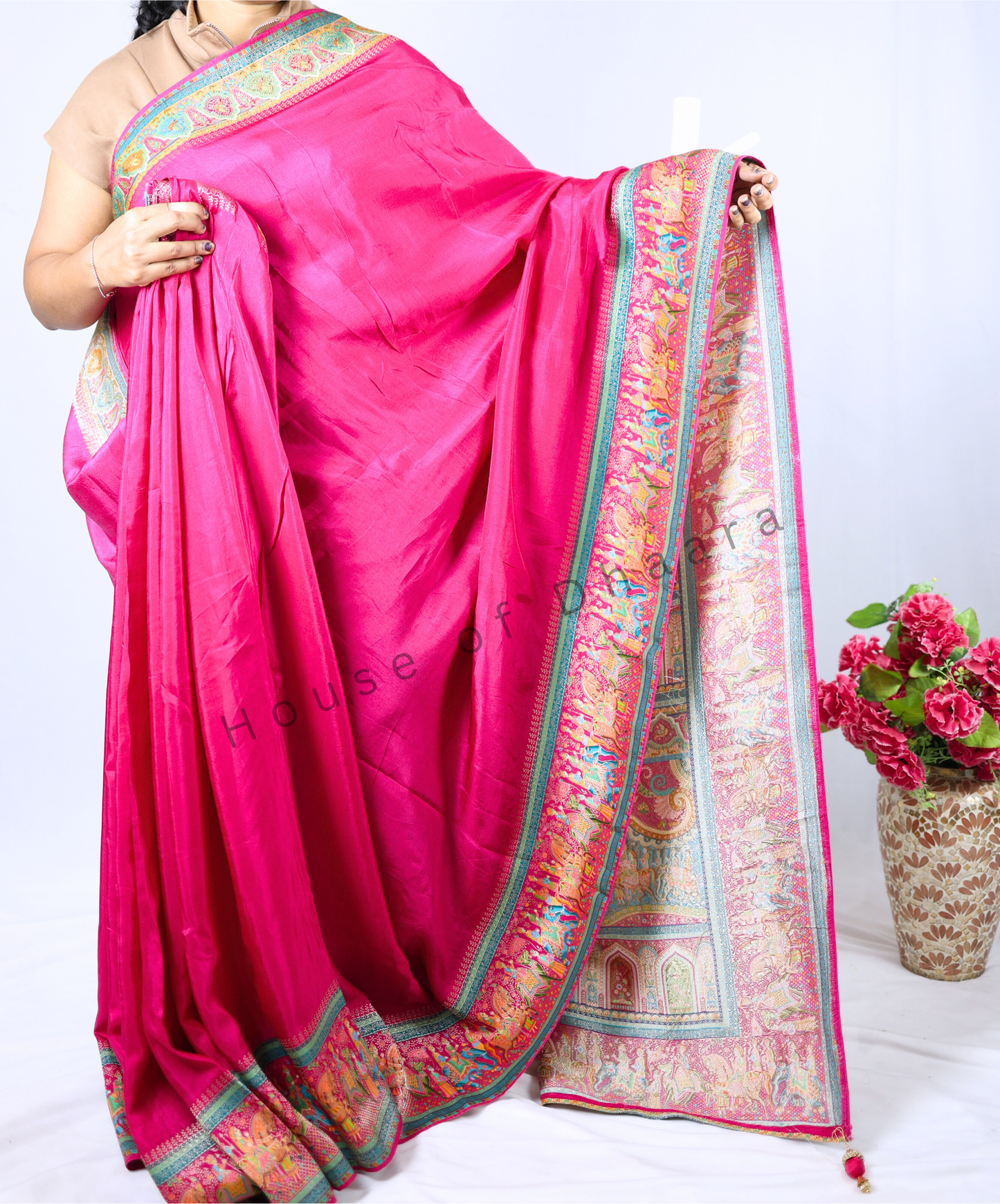 Pink Pashmina Silk Saree