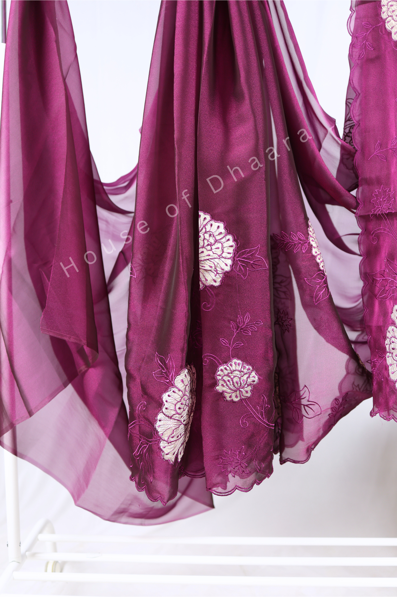 Wine Soft organza tissue saree with applique work