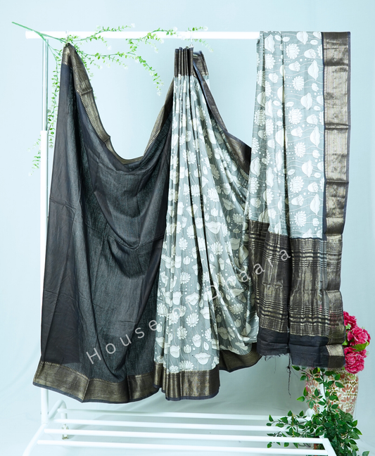 Grey viscose cotton saree