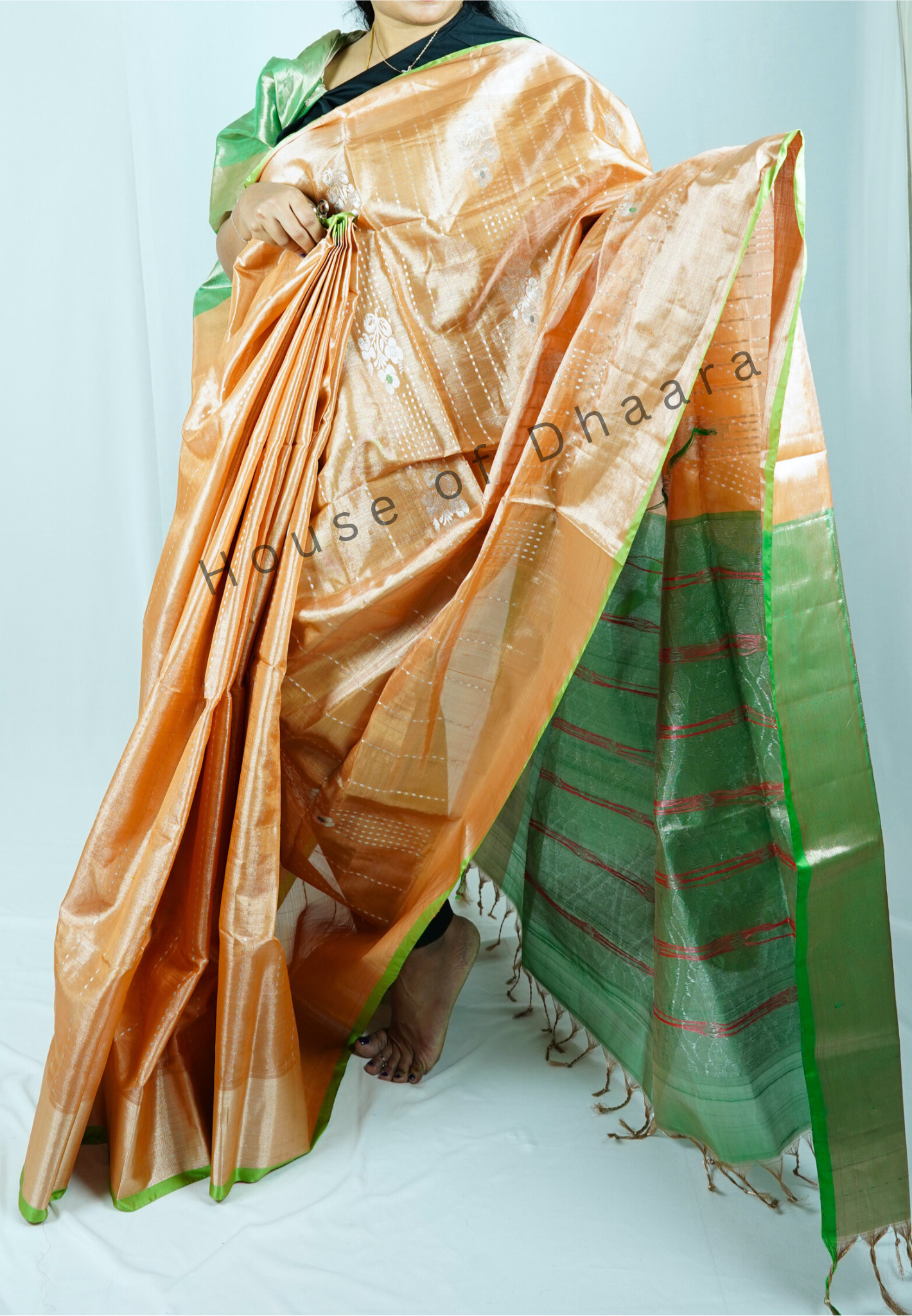 Peach venkatagiri Tissue pattu saree