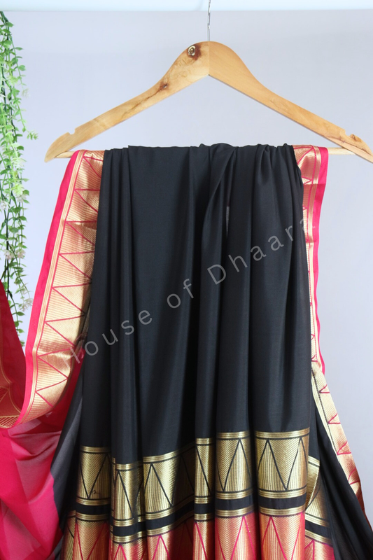 Semi Mysore crepee silk-Black & pink