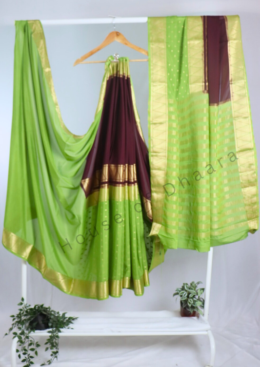 Semi Mysore crepee silk-Brown & green