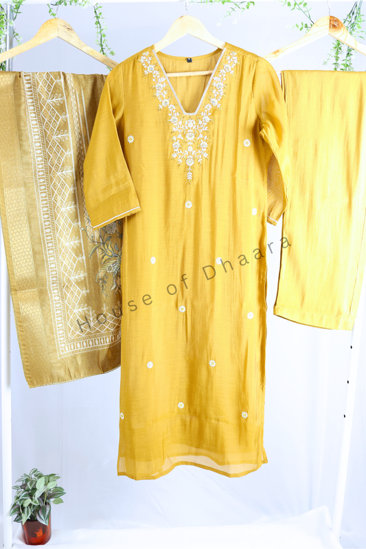 Mustard Yellow Mul Chanderi Kurti