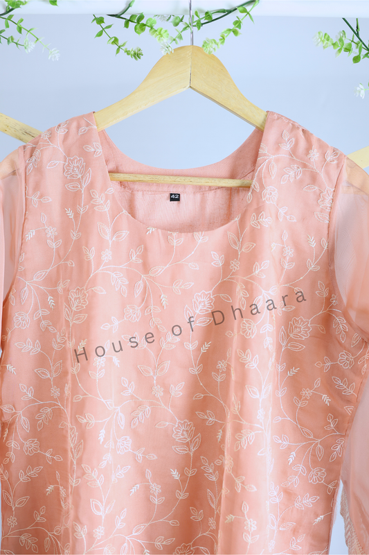 Peach Soft Organza Kurti Set