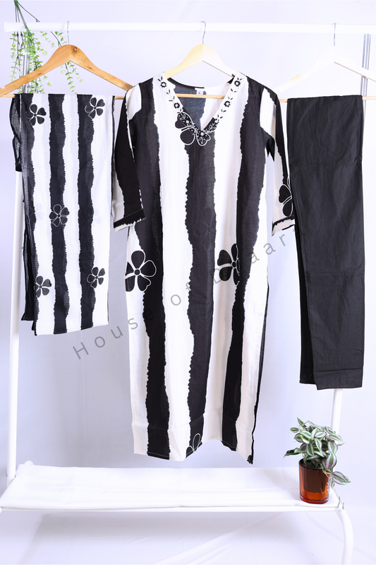 White & Black Kurti Set