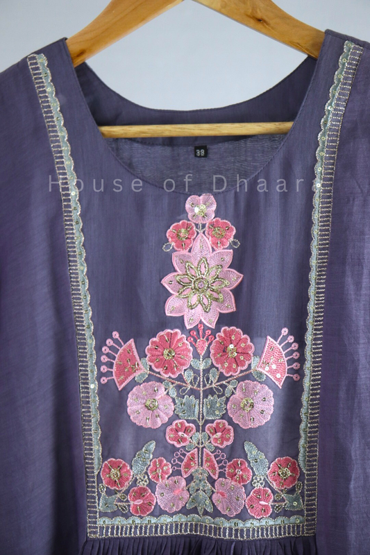 Dusty Purple Mulchanderi Anarkali Kurti Set