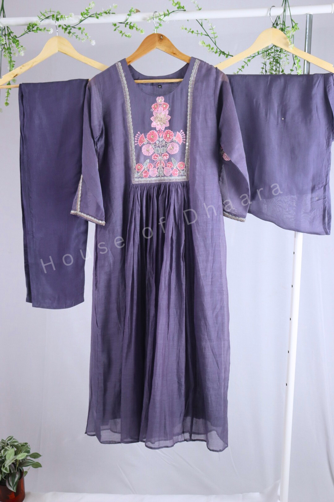 Dusty Purple Mulchanderi Anarkali Kurti Set