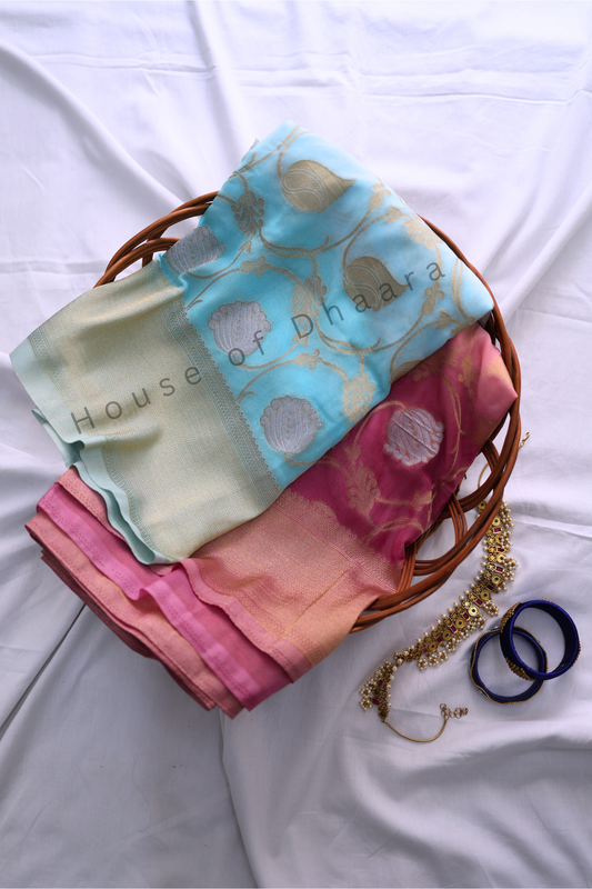 Pastel Blue & Pink 4D Georgette Saree