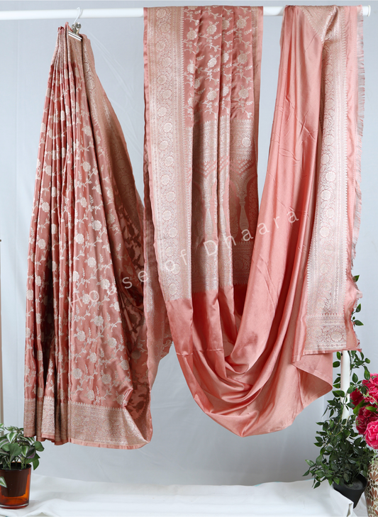 Sandal Pink Pure Banaras Mashru Katan Saree