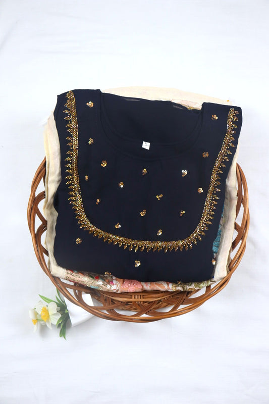 Navy Blue Georgette dress with Yoke Work