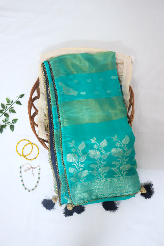 Sea Green Dola Crepe Silk Designer Saree