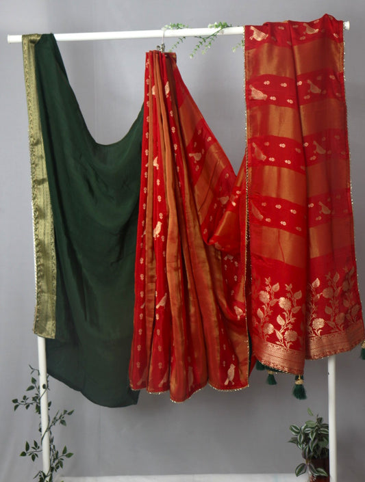 Red Dola Crepe Silk Designer Saree
