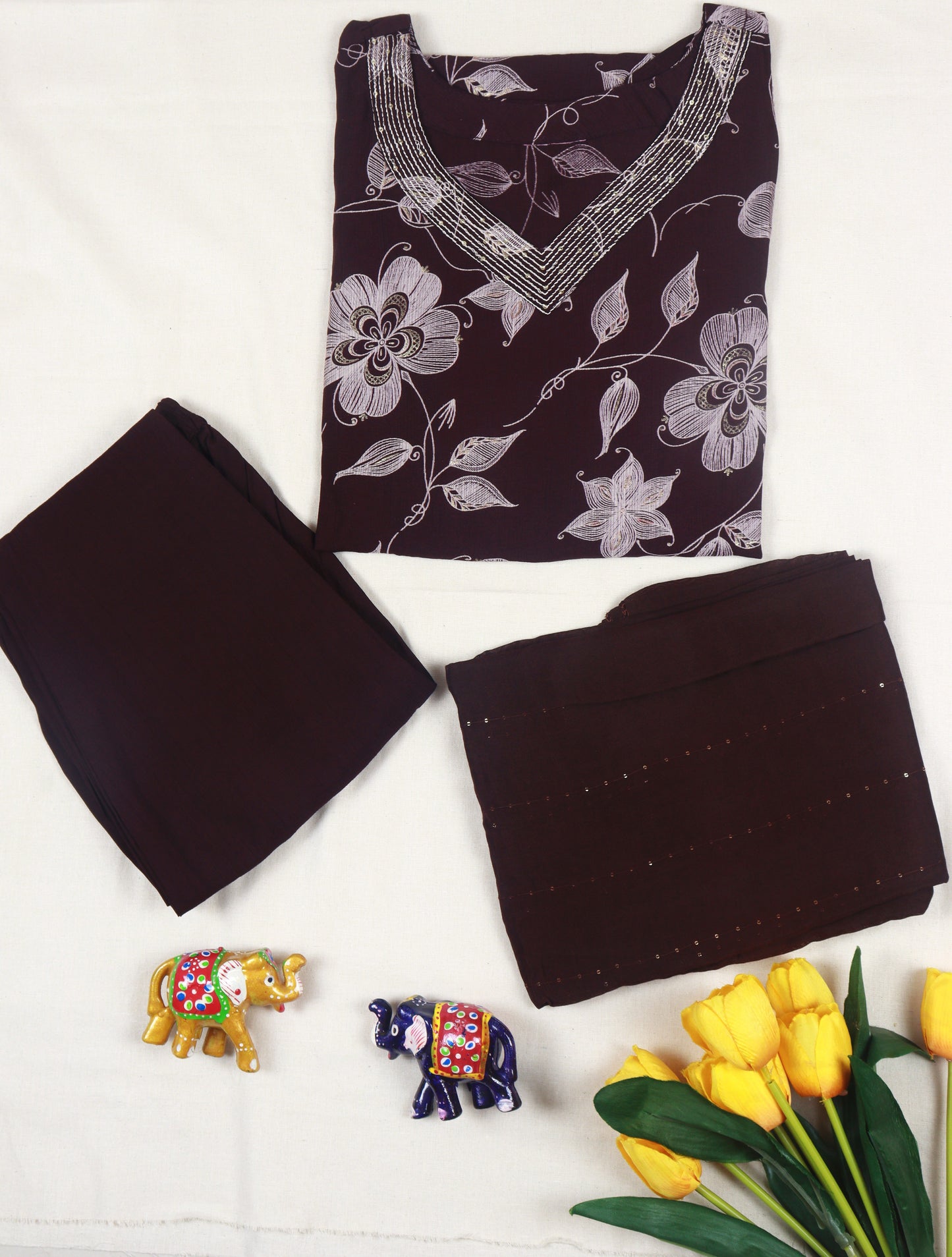 Viscose cotton Straight cut Kurti Set-Burgandy