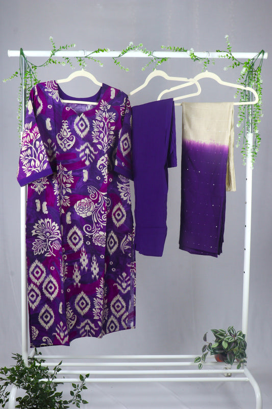 Viscose cotton Straight cut Kurti Set-Purple