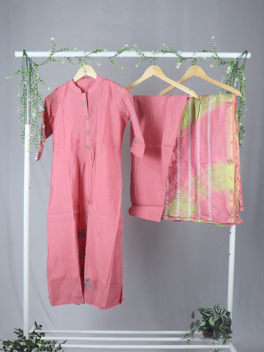 Chanderi cotton A-Line Kurti Set with Thread embroidery