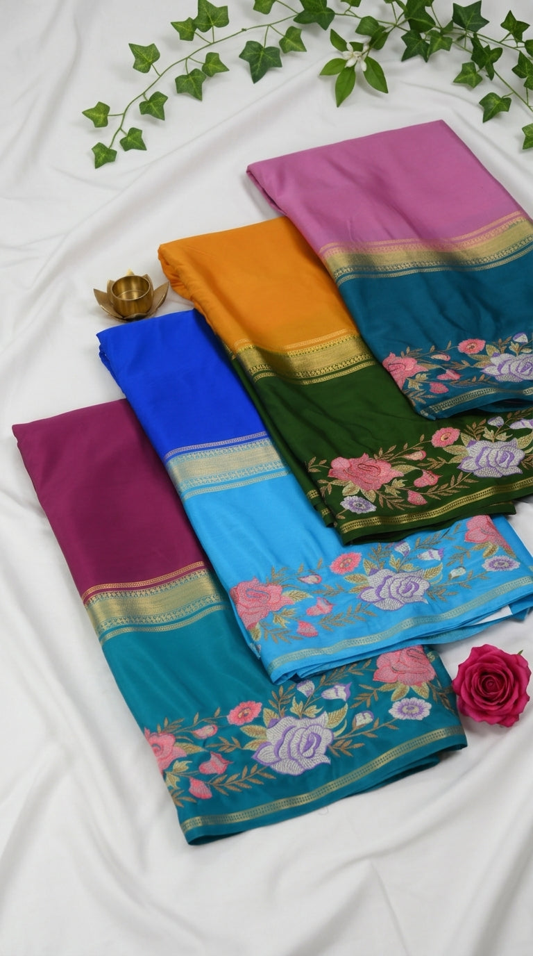 Premium Mysore Crepe With Embroidery Border