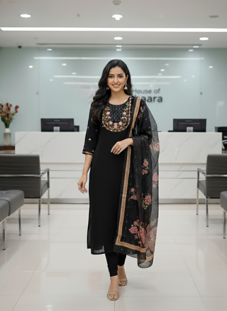 Black Mul Chanderi Kurti set