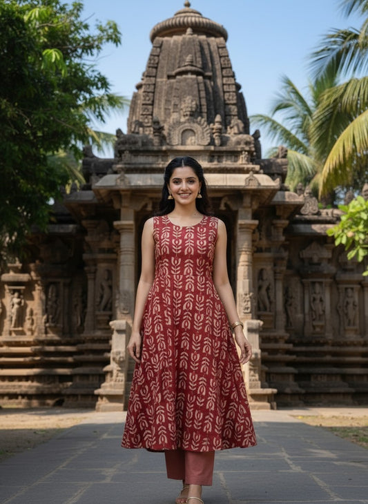 Orange Kurti Set (with Sleeves)