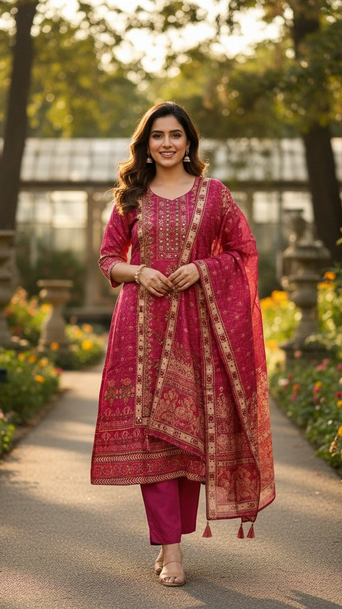 Pink Soft Tissue Kurti Set