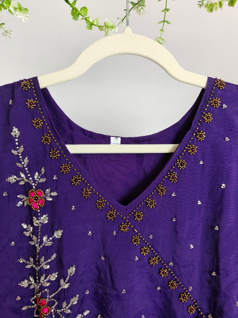 Purple Mul Chanderi Kurti with Yoke Work