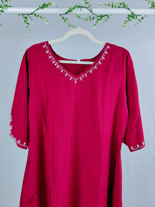 Rani Pink Cotton A-Line Kurti