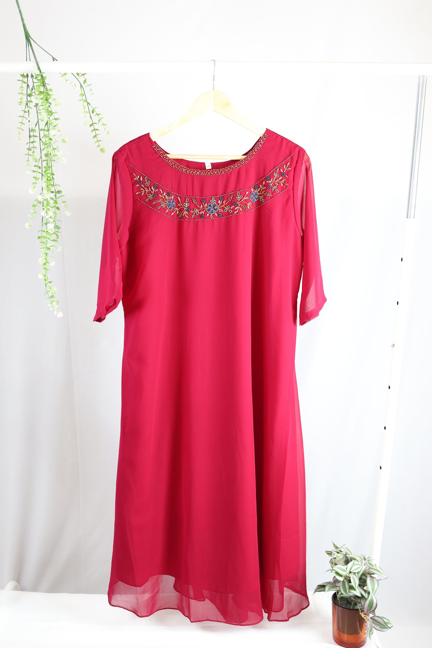 kurti-pink-Georgette-jewel-neck