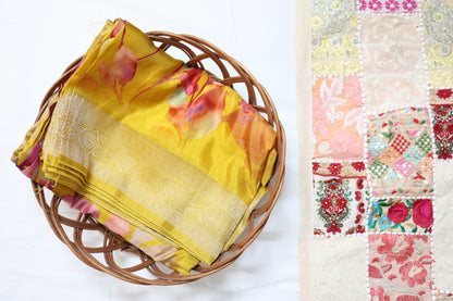 Mustard Yellow saree with digital print and zari order