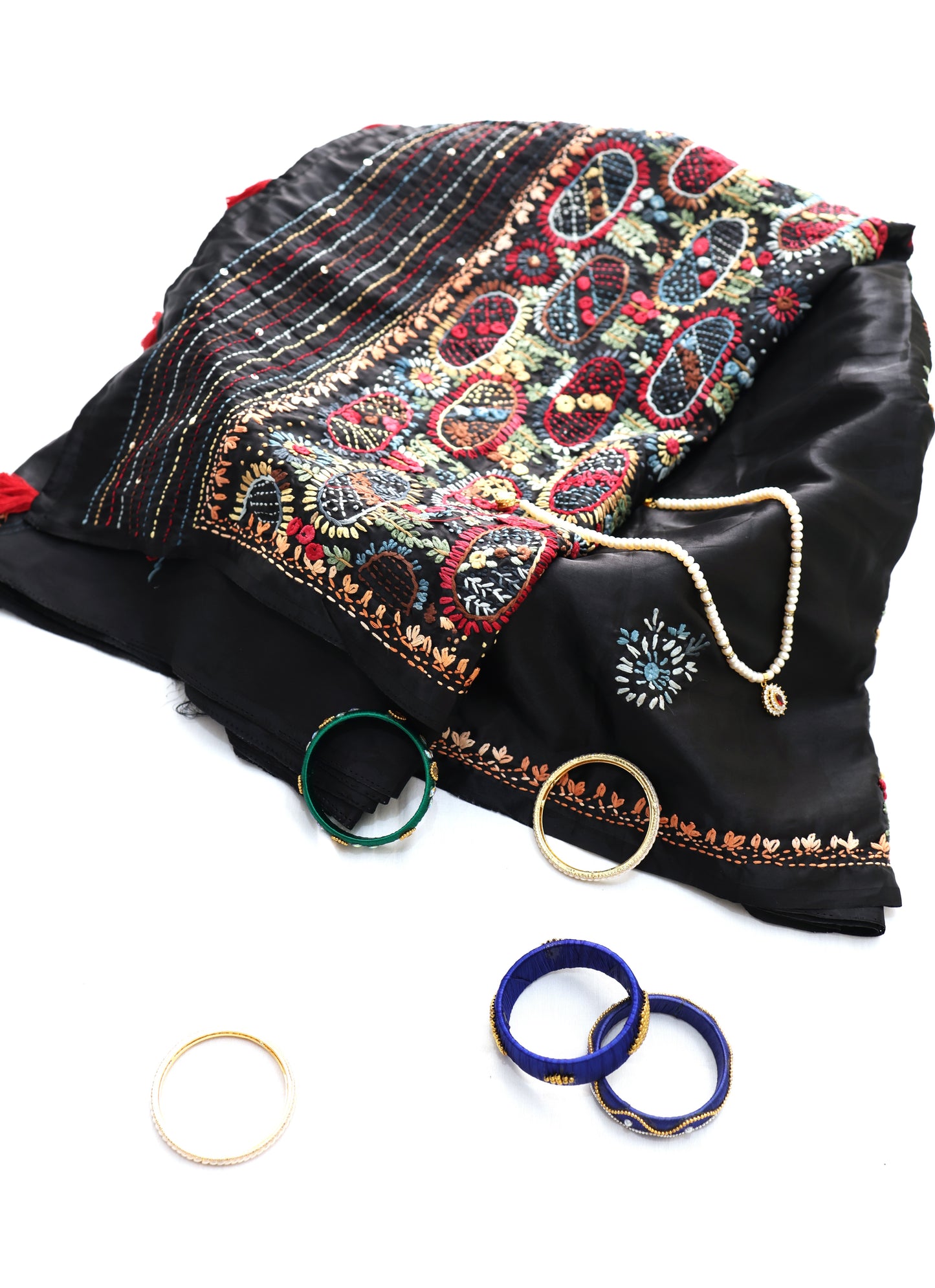 Black modal silk with kantha work